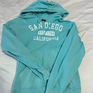 Teal Mint San Diego California V-Neck Hoodie Size Small Beach Preppy Vacation